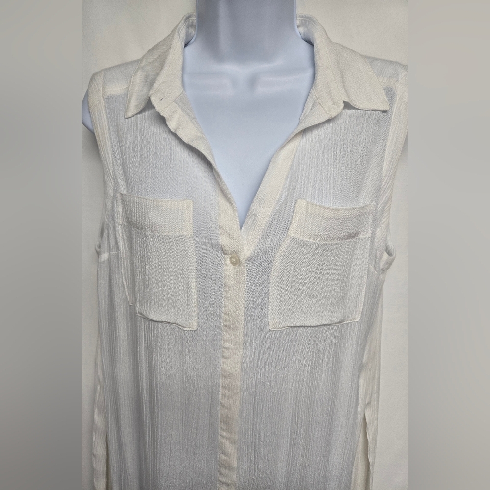 White House Black Market M Long Length White Gauze Button Down Shirt Top - Picture 2 of 8